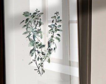 Sage Watercolor Painting: Botanical Herb Print, Green Kitchen Decor
