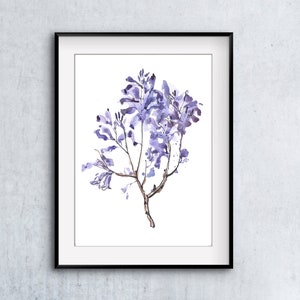 Jacaranda Tree Branch Art Print: Violet Watercolor Floral Wall Decor