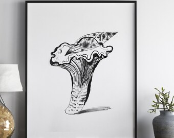 Mushroom Drawing Art Print: Autumn Wall Decor