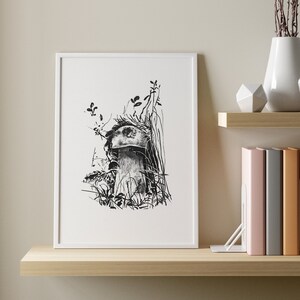 Autumn Forest Mushroom Art Print - Black and White Illustration Wall Decor