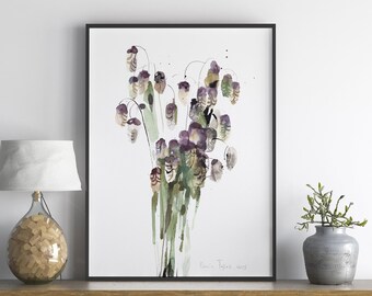 Green and Purple Grass Watercolor Artwork - Nature Inspired Wall Art for your Home Decor