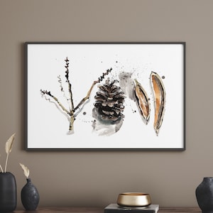 Acorn Print Nature Wall Art, Botanical Art Forest Print, Nature Poster for Living Room Wall Hanging, Rustic Home Decor, Nature Lovers Gift image 1