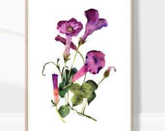 Morning Glory Watercolor Art Print: Purple Floral Wall Decor