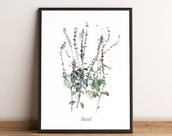 Basil Chive Herbs Bundle Greenery Herb Art Print Kitchen Wall Decor ...