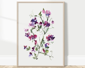 Sweet Pea Watercolor Painting Print: Delicate Floral Wall Art