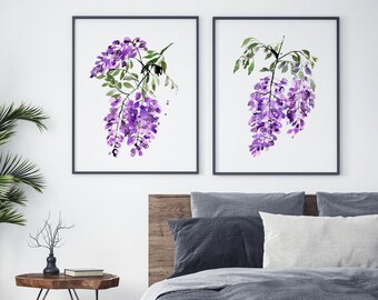 Wisteria Watercolor Art Set - Purple Floral Prints for Blossoming Tree Decor