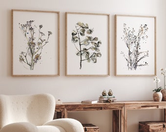 Nature Artwork Set of 3 Botanical Prints - Perfect for Living Room Wall Decor or above couch art