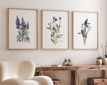 Watercolor Wildflower Art Prints: Set of 3, Botanical Wall Decor