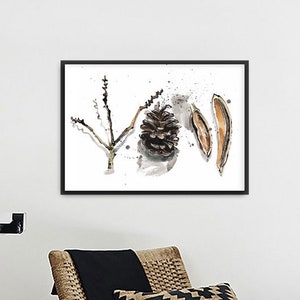 Acorn Print Nature Wall Art, Botanical Art Forest Print, Nature Poster for Living Room Wall Hanging, Rustic Home Decor, Nature Lovers Gift image 2