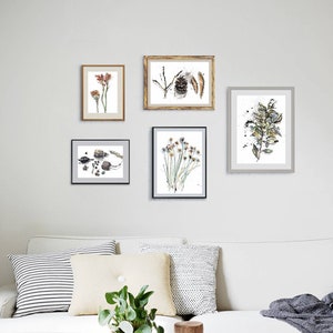 Floral Art Set of 5 Drawings, Watercolor Flower Gallery Wall Art, Living Room Wall Decoration, Floral Gallery Art Prints, Botanical Prints image 2