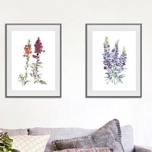 Botanical Set Of Prints, Snapdragon And Lupine Wall Art, Snapdragon Illustration, Bedroom Prints Set, Floral Wall Decor, Plant Artworks