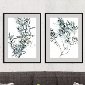Set De 2 Impresiones De Rama De Olivo, Arte Mural De Hojas De Olivo, Decoración De Pared De Olivo, Arte De Rama De Olivo, Póster De Arte Abstracto, Impresiones De Acuarela Botánica