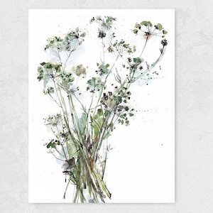 Parsley Bouquet Wall Print, Botanical Watercolor Print, Living Room Wall Art, Floral Wall Hanging, Botanical Art Print, Bright Wall Art