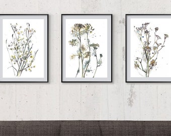 Set Of 3 Herbs Prints, Multi Panel Print, Triptych Wall Art, Anise And Dill Posters, Kitchen Wall Decor, Botanical Paintings, Calming Art