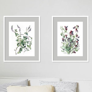 Floral Print Set: Peppermint & Sweet Pea Watercolor Illustrations