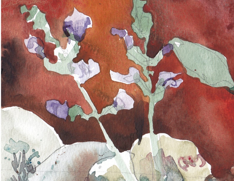Watercolor painting of flowers fine art print of blossoming Sage