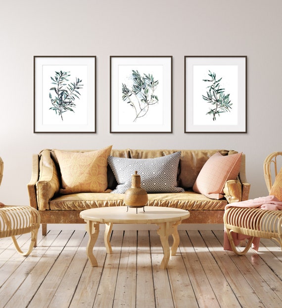 Set of 3 Greenery Prints, Olive Painting Prints, Green Wall Art