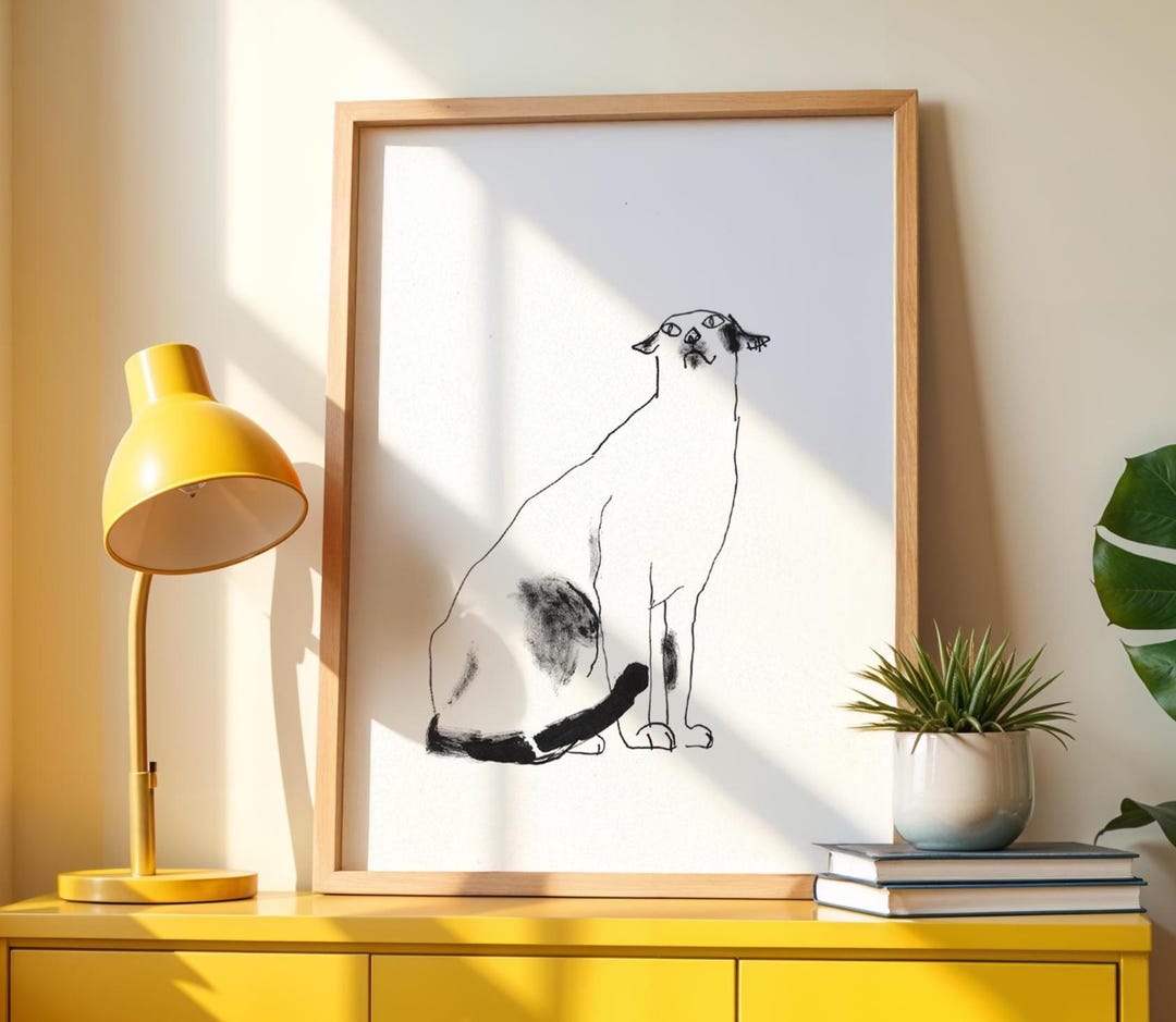 Minimalist Cat Line Art Print: Modern Black and White Poster - Etsy
