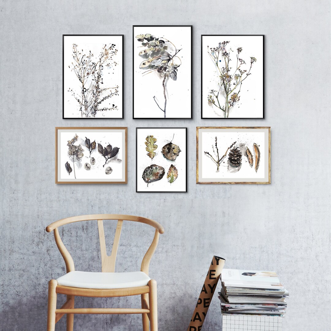 Rustic Charm: Botanical Gallery Wall Set of Realistic Dried Plant ...