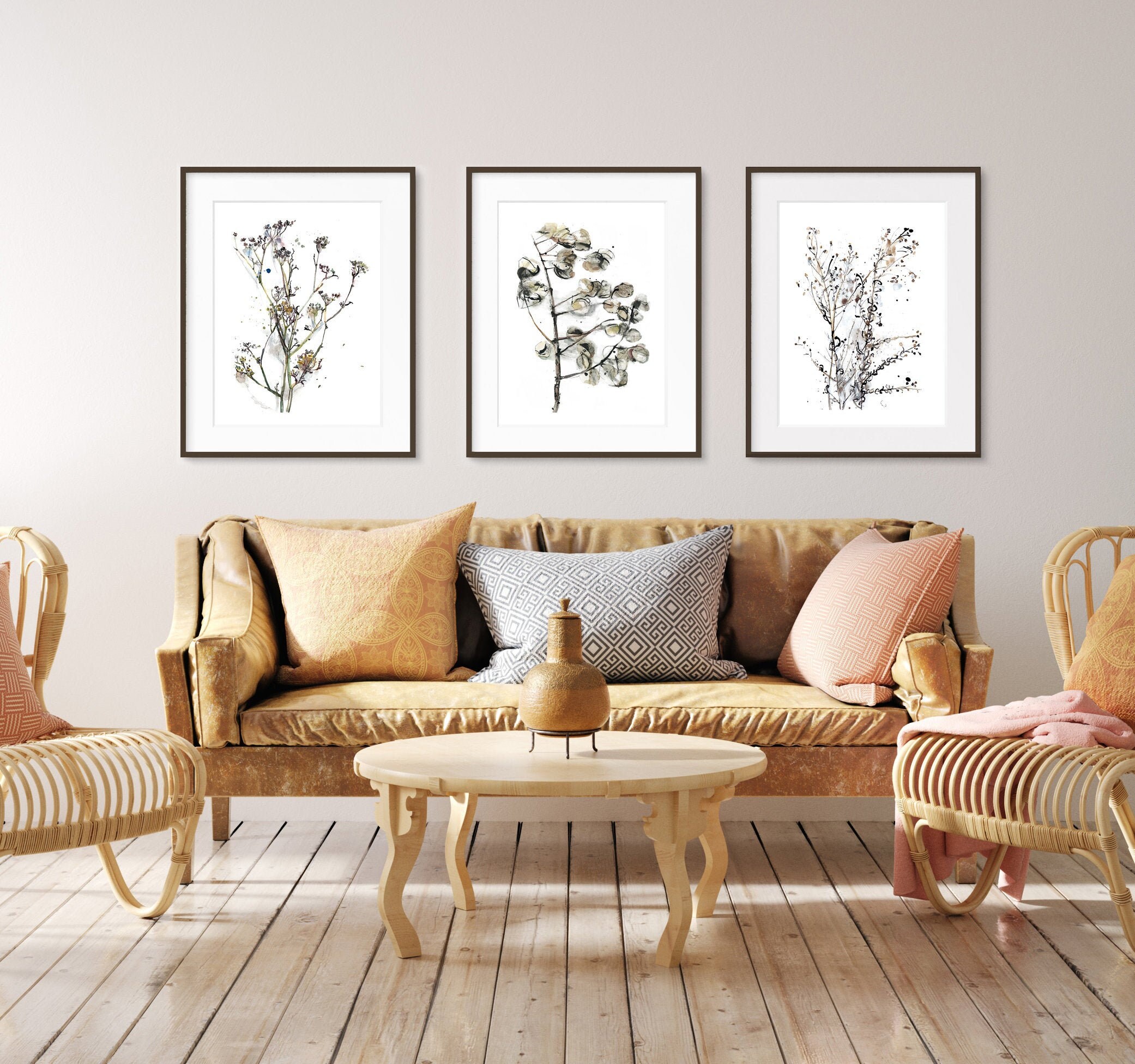 omhyggelig Hvad angår folk minimal Dried Plants Drawings Botanical Art Set of Three Printsblack | Etsy