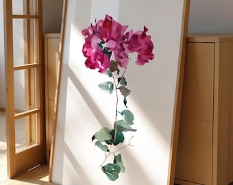 Bougainvillea Print, Hot Pink and Green Floral Wall Art, Tropical Botanical Decor, Flower Artwork