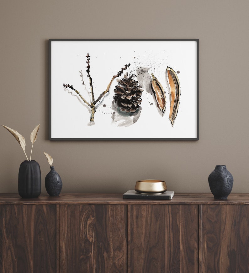 Acorn Print Nature Wall Art, Botanical Art Forest Print, Nature Poster for Living Room Wall Hanging, Rustic Home Decor, Nature Lovers Gift image 1