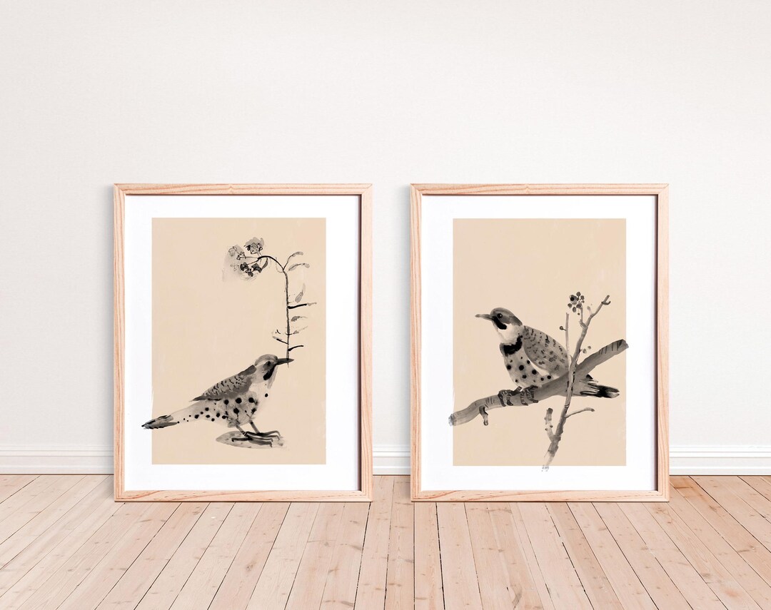 Birds Wall Art Set of 2 – Black and Beige Neutral Bird Prints - Etsy