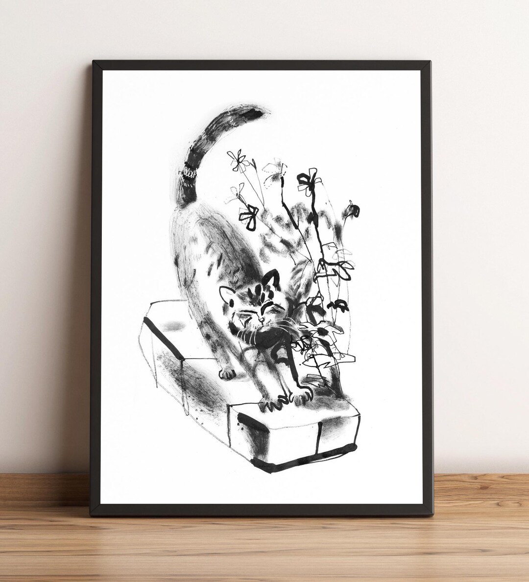 Custom Cat Sketch Print – Black & White Cat Drawing, Personalized Pet ...