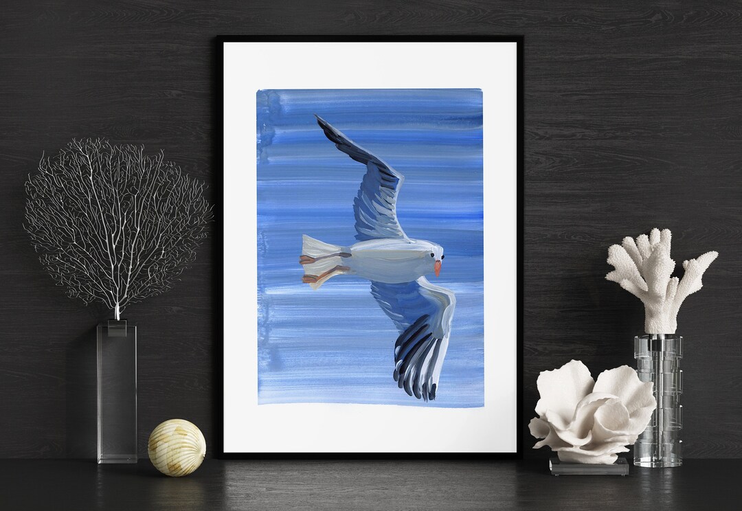 Seagull Painting Print - Coastal Bird Art for Denim Home Decor ...