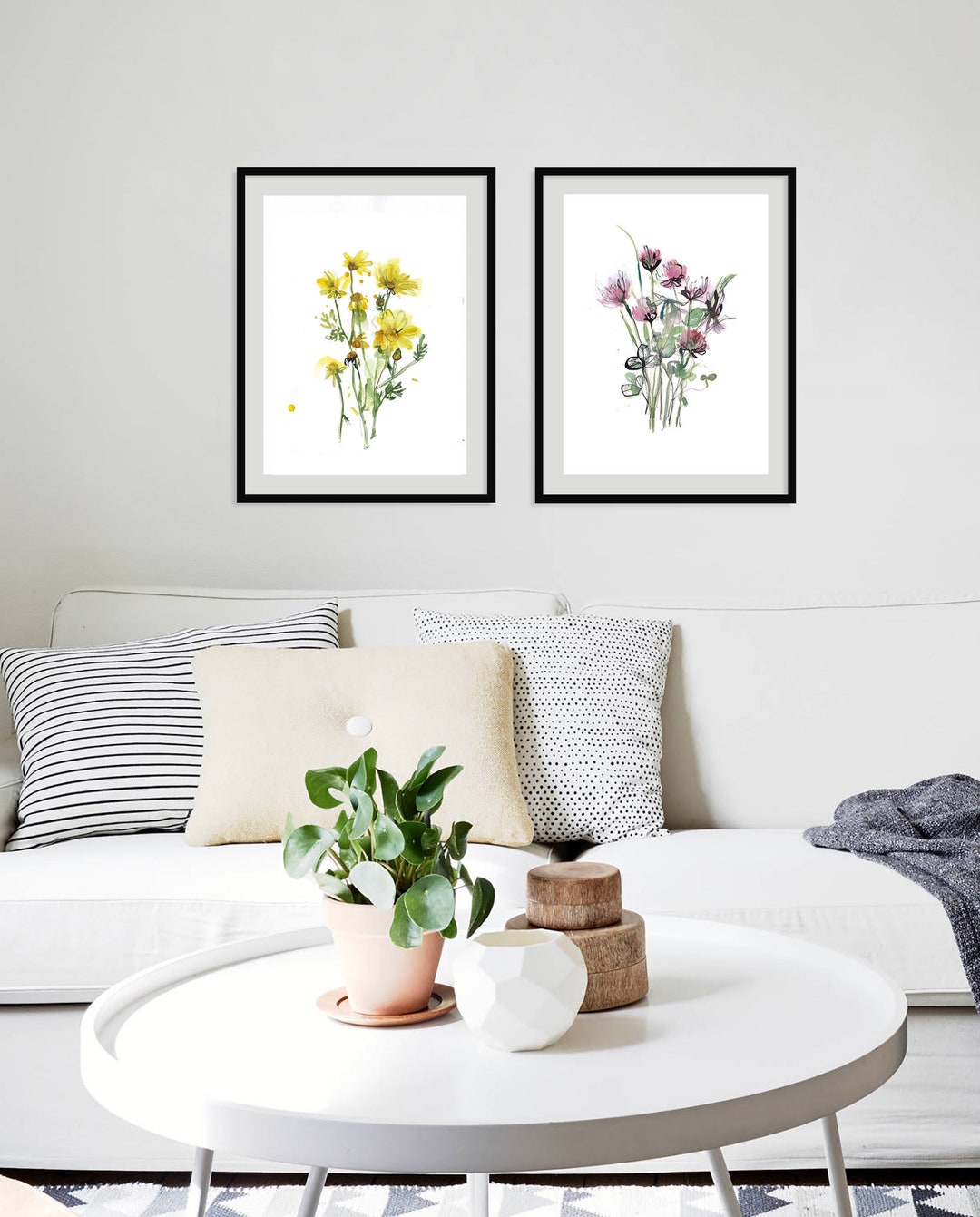 Spring Meadow Flower Watercolor Art Prints - Set of 2 - Etsy