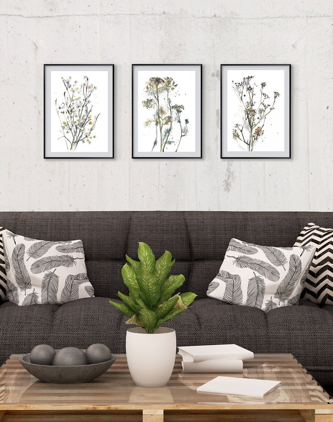 kitchen wall decor art prints - botanical prints -... Herb Print Set of 3, Floral Wall Art, Kitchen Print Set, Botanical ...