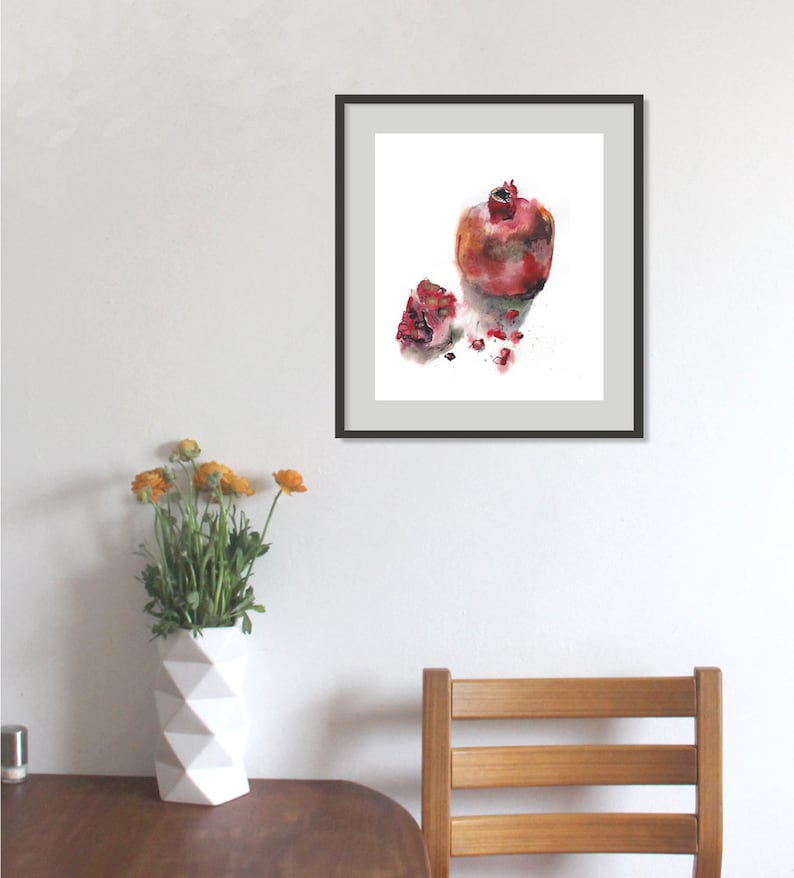 Fruit Art Print, Pomegranate Watercolor, Exotic Fruit Painting, Kitchen Food Art Poster, Biology Wall Art afbeelding 1