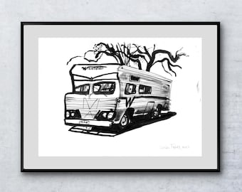 Custom RV Ink Portrait: Personalized Winnebago Art