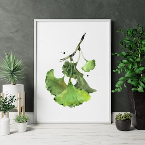 Ginkgo Leaf Art Print - Botanical Green Wall Decor