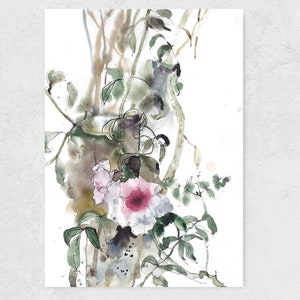 Hollyhock Watercolor Flowers, Pink Purple Floral Painting Set of 2, Bedroom Botanical Wall Decor, Living Room Flower Art Set image 5