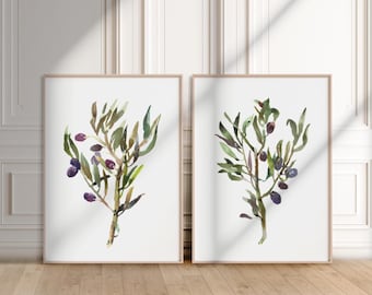 Olive Tree Watercolor Print Set: Mediterranean Botanical Art
