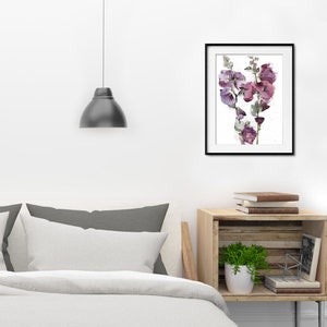 Hollyhock Watercolor Flowers, Pink Purple Floral Painting Set of 2, Bedroom Botanical Wall Decor, Living Room Flower Art Set image 8
