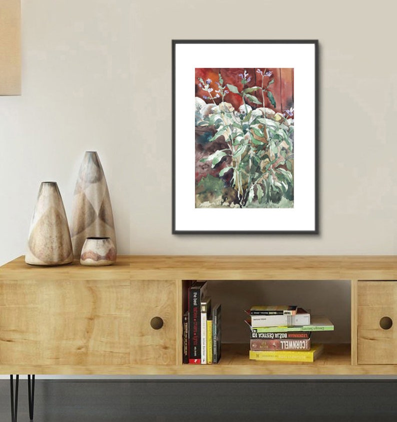 Watercolor painting of flowers fine art print of blossoming Sage