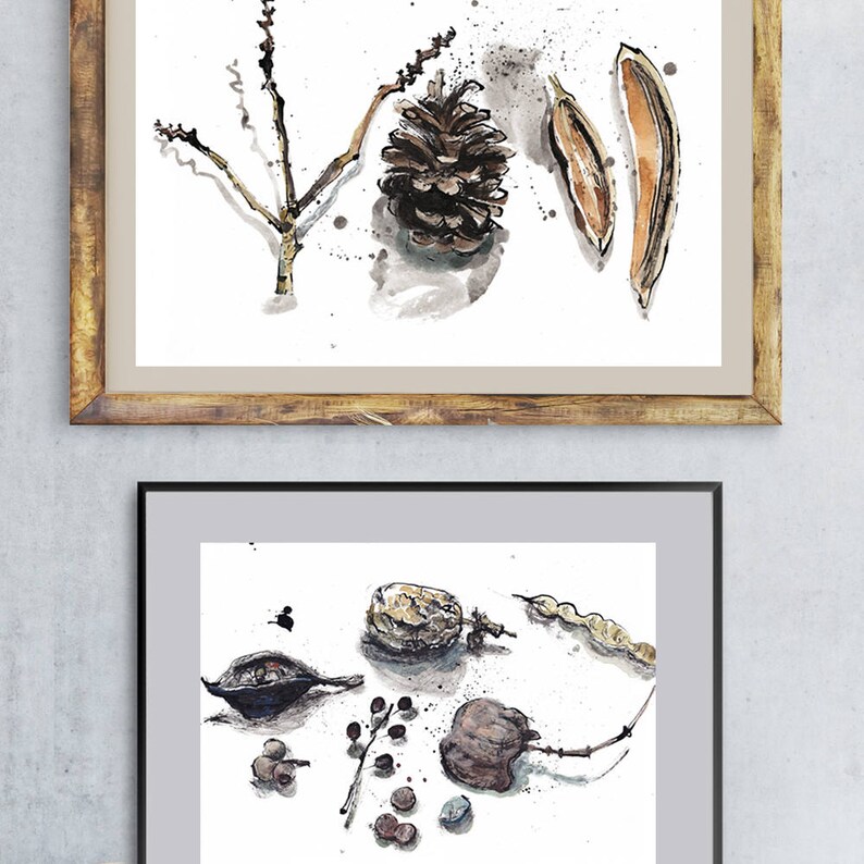 Floral Art Set of 5 Drawings, Watercolor Flower Gallery Wall Art, Living Room Wall Decoration, Floral Gallery Art Prints, Botanical Prints image 4