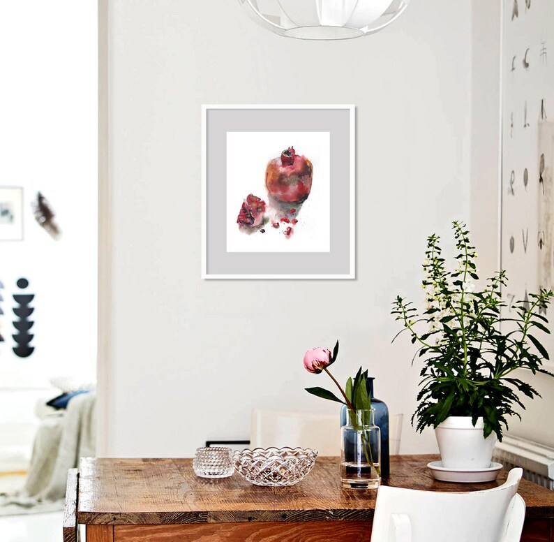 Fruit Art Print, Pomegranate Watercolor, Exotic Fruit Painting, Kitchen Food Art Poster, Biology Wall Art afbeelding 2