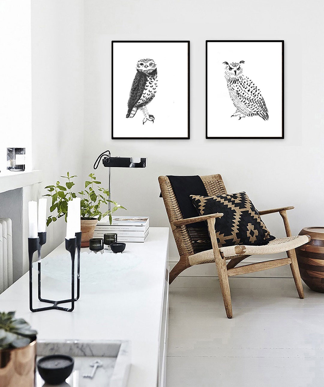 Owl Wall Art, Black and White Art Prints, Bird Wall Hanging, Farmhouse ...