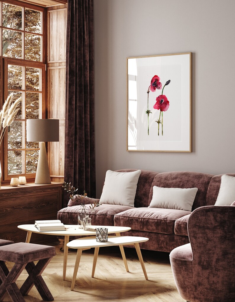 Red Poppy Watercolor Art Print - Minimalist Floral Wall Decor for ...