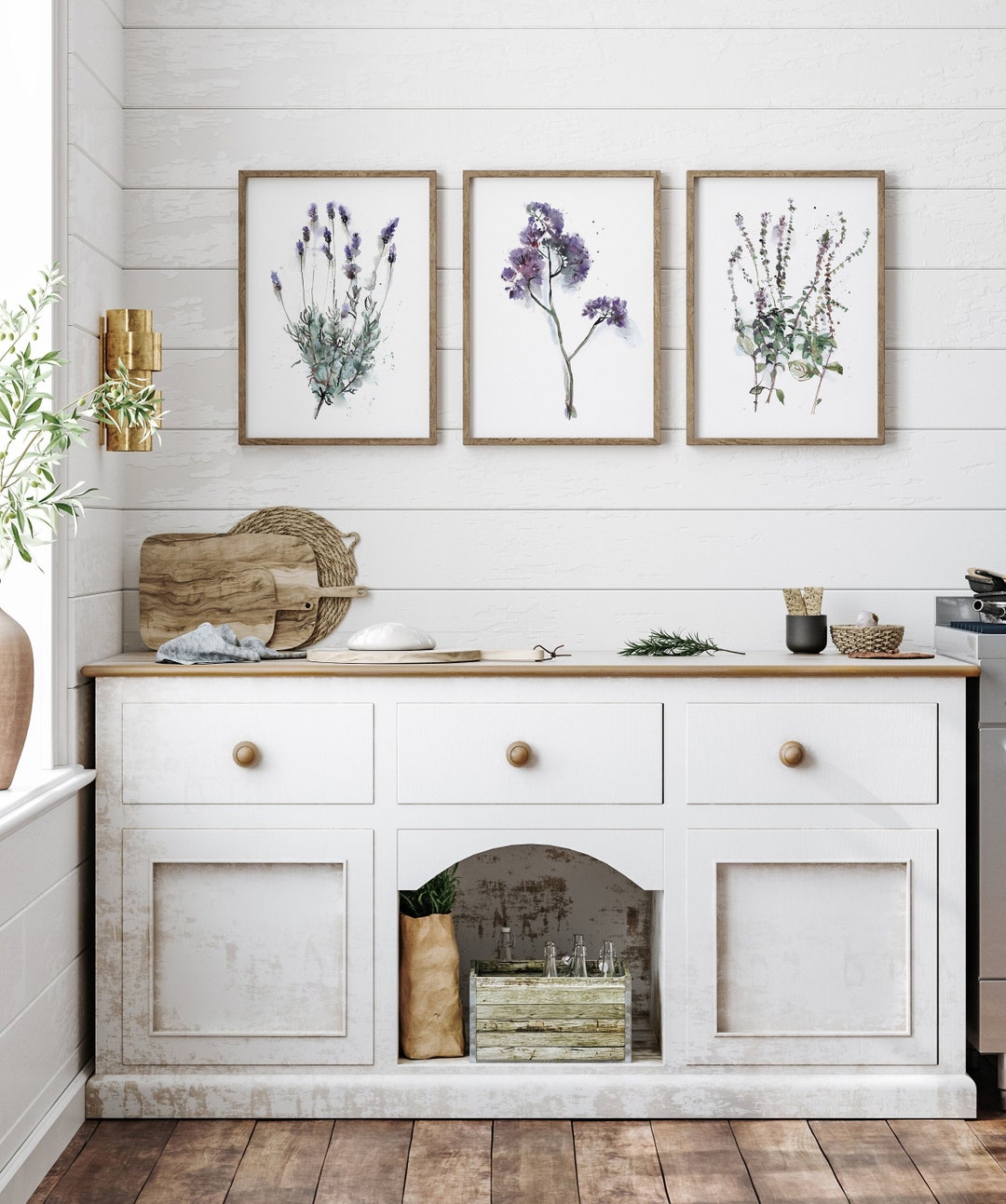 Elegant Botanical Print Set - 3 Piece Wall Art Purple and Green Floral ...