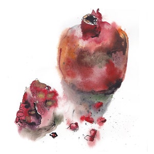 Fruit Art Print, Pomegranate Watercolor, Exotic Fruit Painting, Kitchen Food Art Poster, Biology Wall Art afbeelding 3