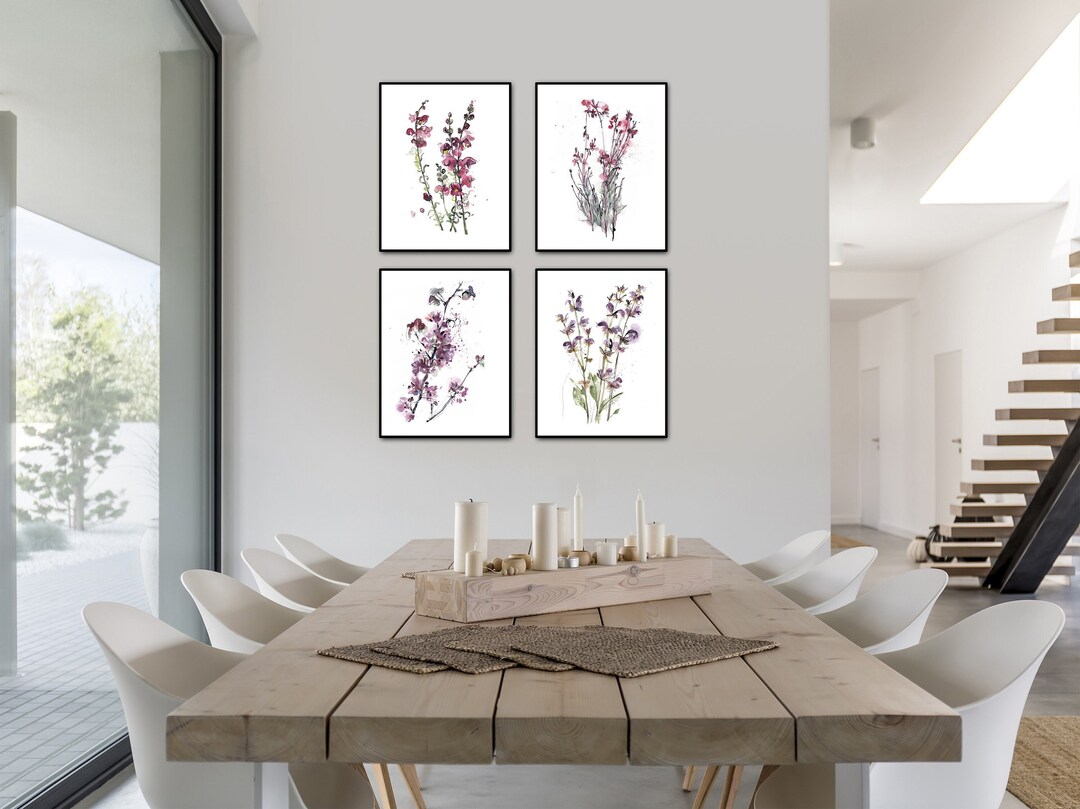 Botanical Gallery Wall Set - Pink and Green Floral Art Prints ...