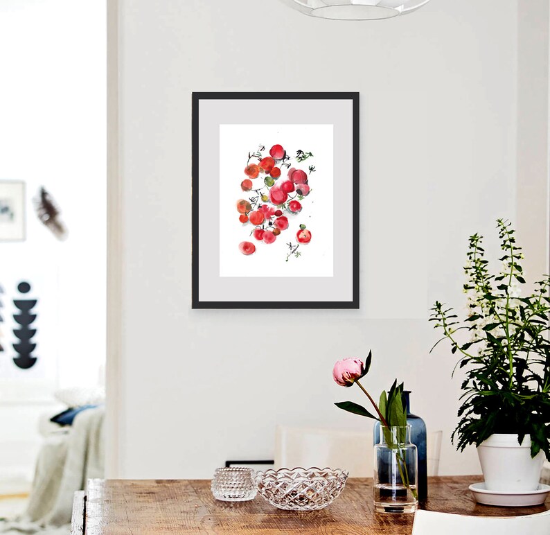 loose watercolor painting of vegetables kitchen wall decor food wall art Cherry tomatoes print