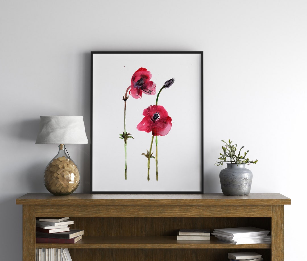Red Poppy Watercolor Art Print - Minimalist Floral Wall Decor for ...