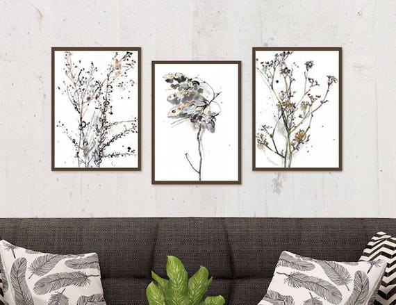 Autumn Nature Botanical Wall Art Beige Gray Set Of 3 Prints - Botanical Wall Art Set Of 3 Autumn Nature Botanical Wall Art Beige Gray Set Of 3 Prints - Botanical Wall Art Set Of 3