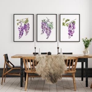 Wisteria Print Blossom Tree Art Set, Wisteria Wall Art Watercolor Painting, Purple Fine Art Prints Set of 3, Floral Prints Wisteria Gift