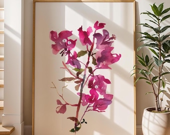 Mediterranean Bougainvillea Print: Hot Pink Floral Watercolor Wall Art